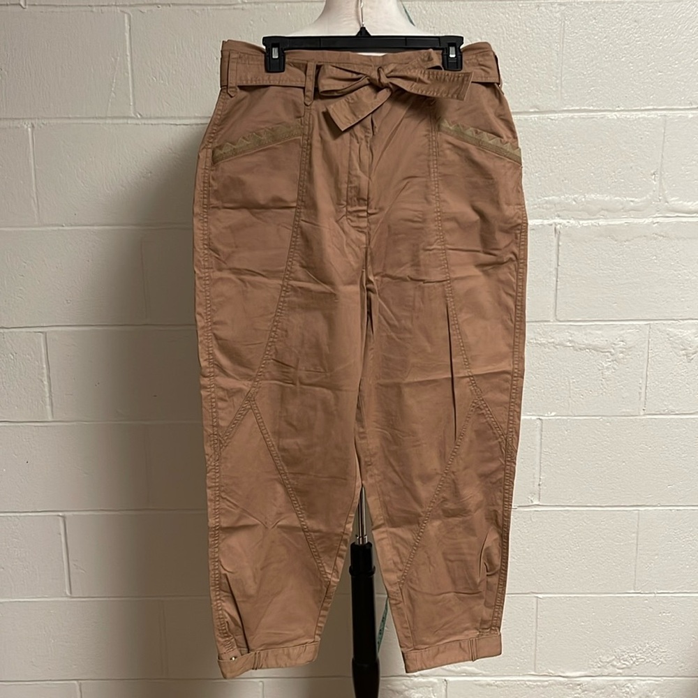 Anthropologie Tan Paperbag Waist Cropped Pants